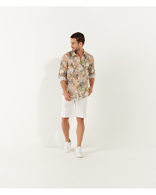LUC - Cotton beige printed shirt