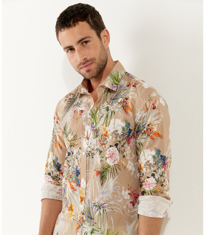 LUC - Cotton beige printed shirt