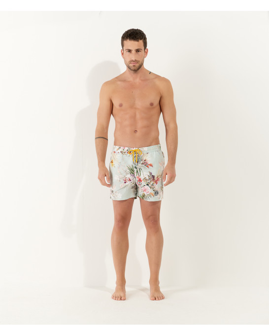 LUKA - Aqua Japanese flower print swim shorts