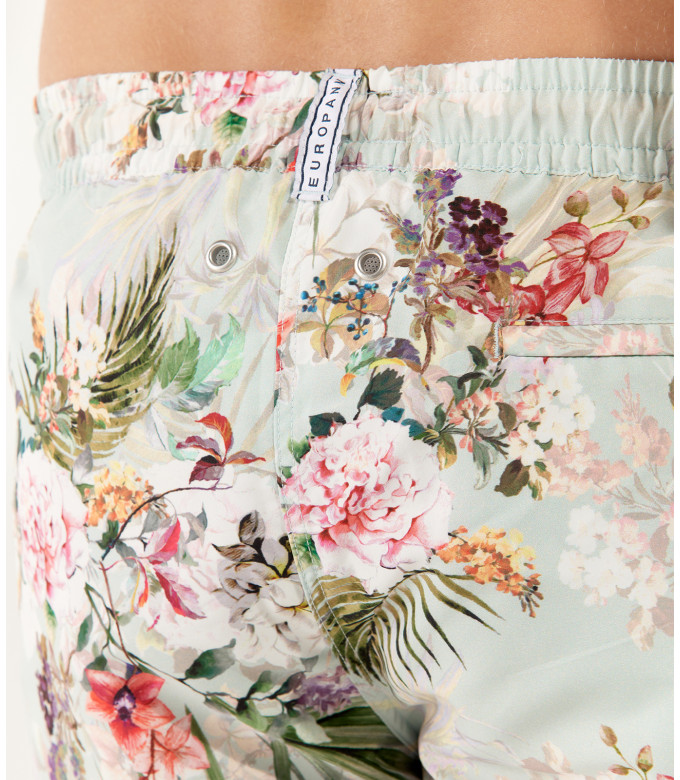 LUKA - Short de bain imprimé fleurs japonaises aqua