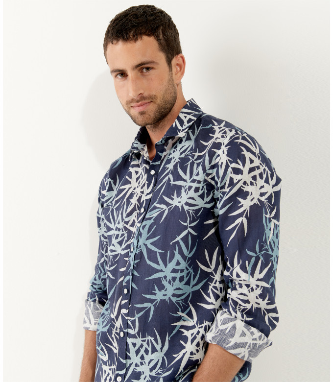 RALF - Navy blue floral print linen shirt