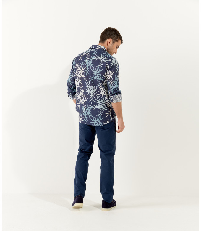RALF - Navy blue floral print linen shirt