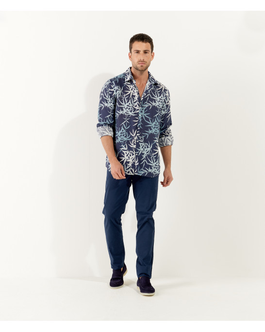 RALF - Navy blue floral print linen shirt