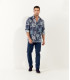 RALF - Navy blue floral print linen shirt