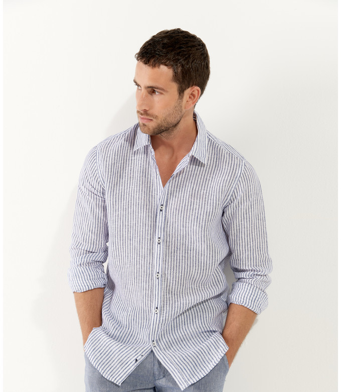 RAY - Linen thin stripes shirt blue