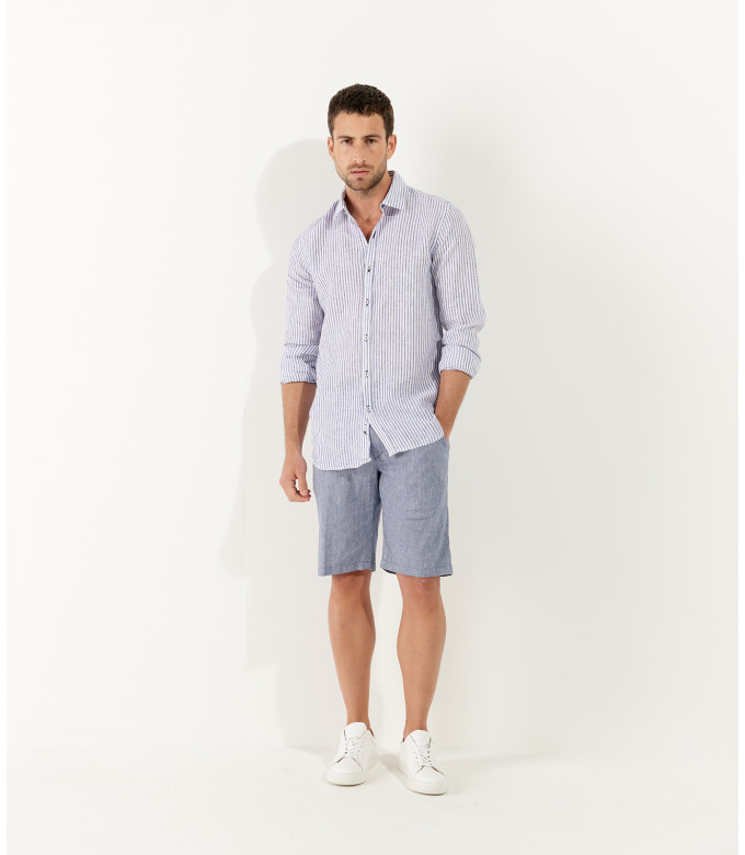 RAY - Linen thin stripes shirt blue