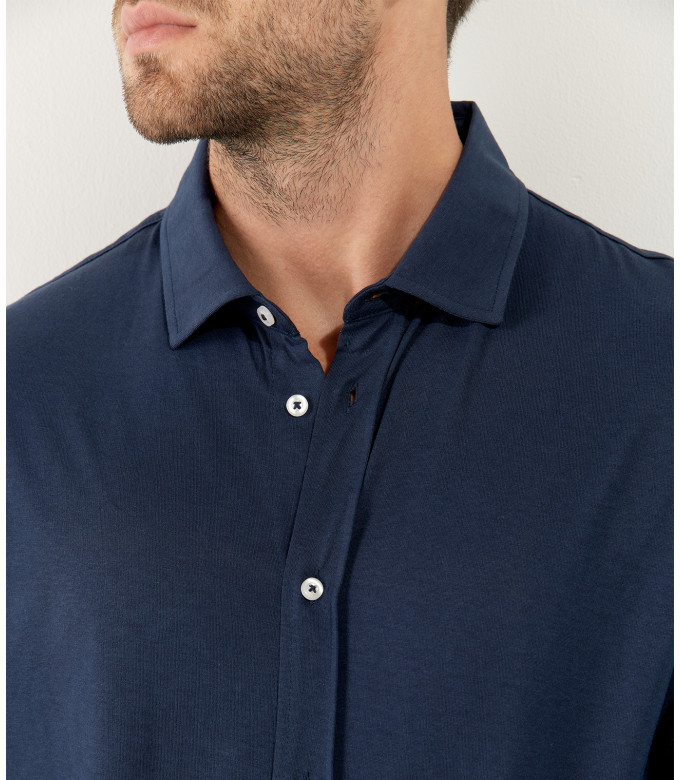 STUART - Thin jersey cotton shirt, blue navy