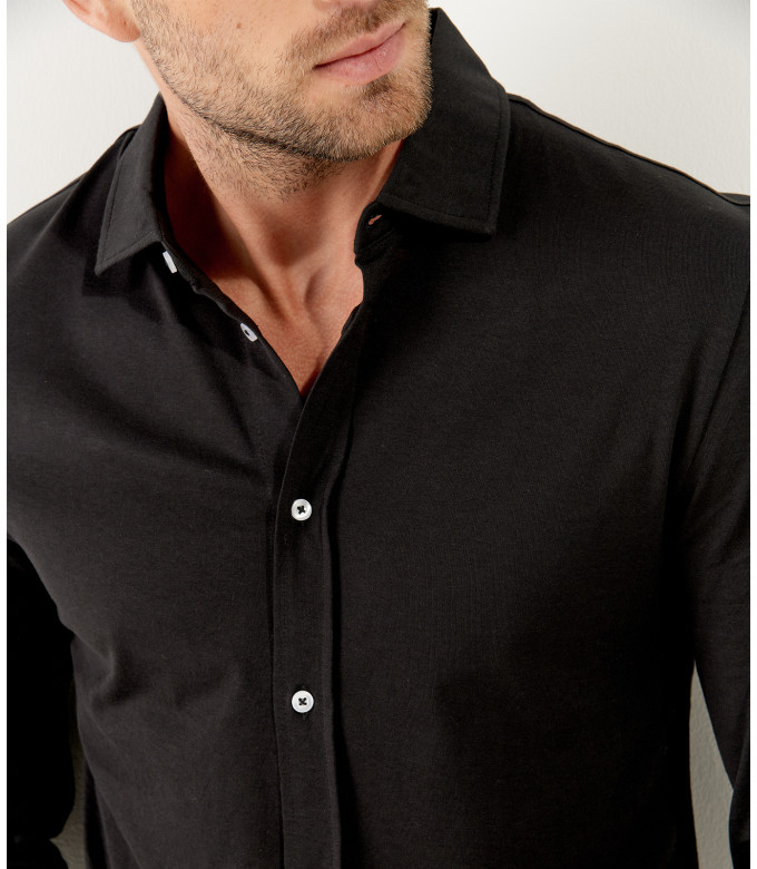 STUART - Thin cotton shirt, black