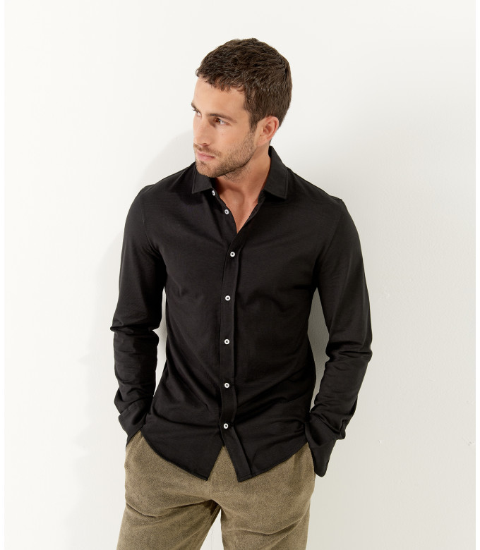 STUART - Thin cotton shirt, black