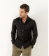 STUART - Chemise en coton fin uni slim-fit, black