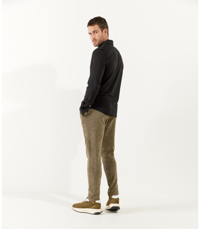 STUART - Chemise en coton fin uni slim-fit, black