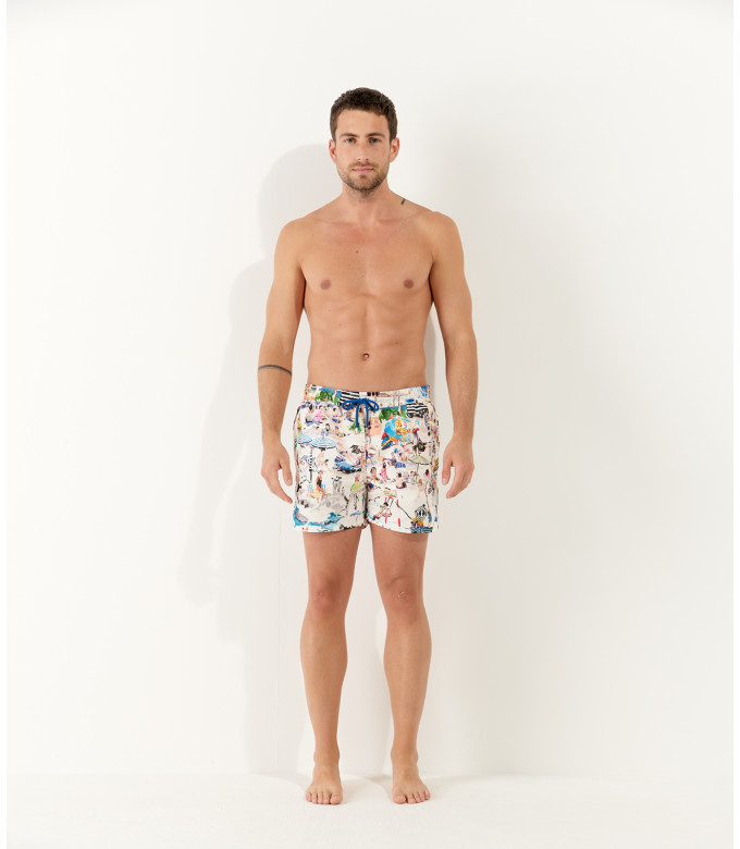SUMMER - Short de bain imprimé peinture de St Tropez écru