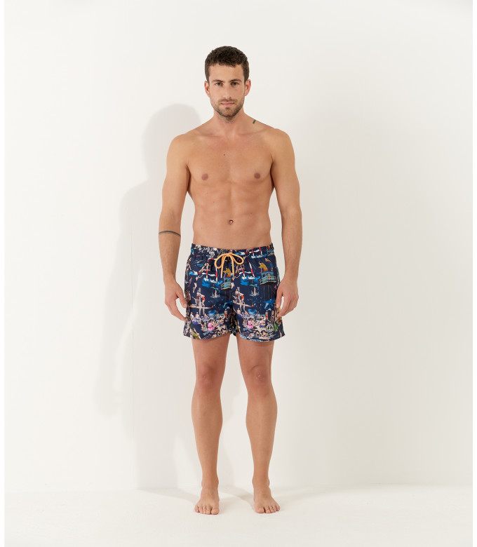 SUMMER - St Tropez painting printed navy blue swimshort