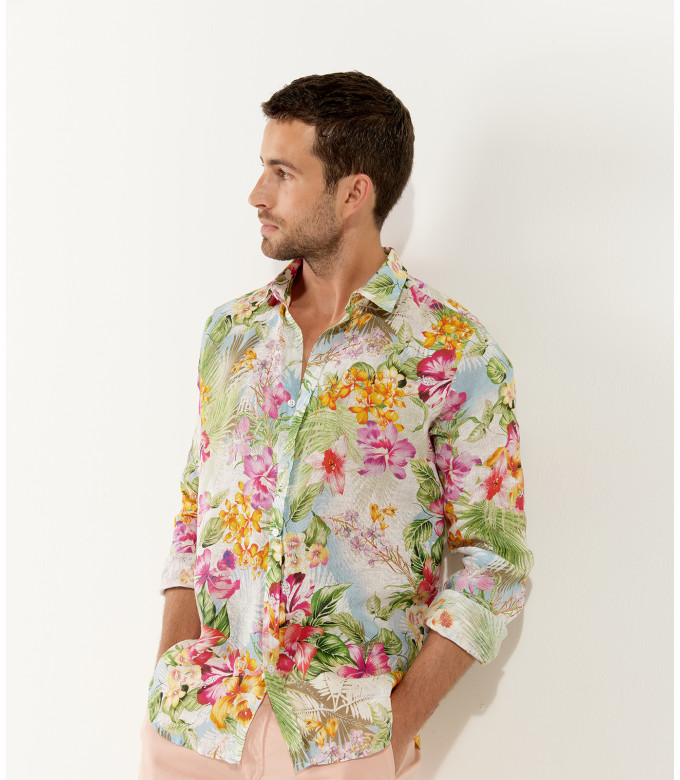 TAYLOR - Multi colored summer floral print linen shirt