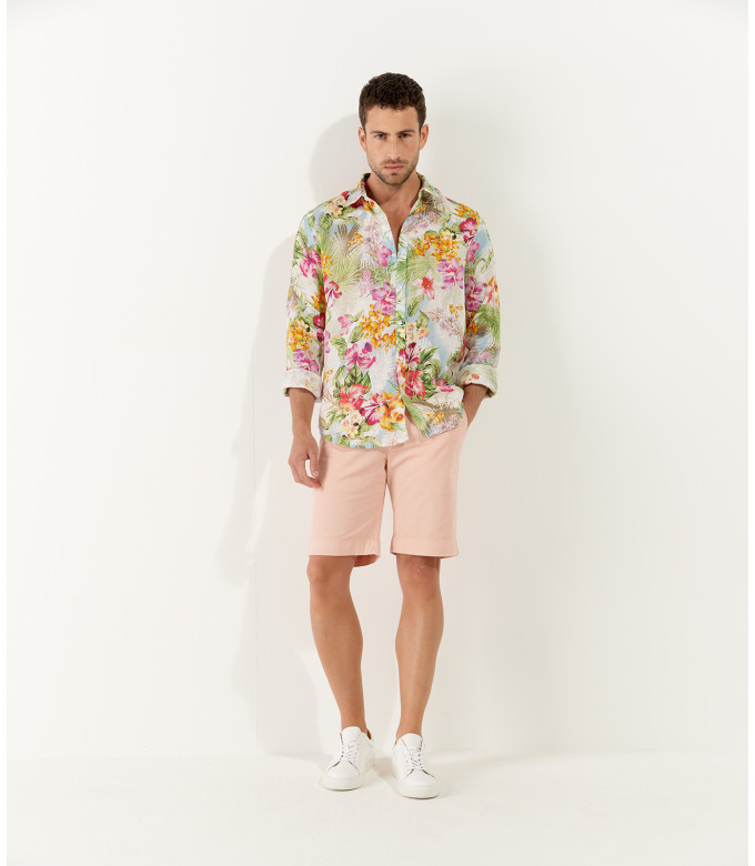 TAYLOR - Multi colored summer floral print linen shirt
