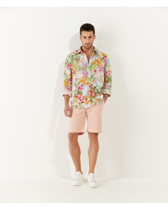 TAYLOR - Chemise en lin imprimée fleurie estivale coloris multi