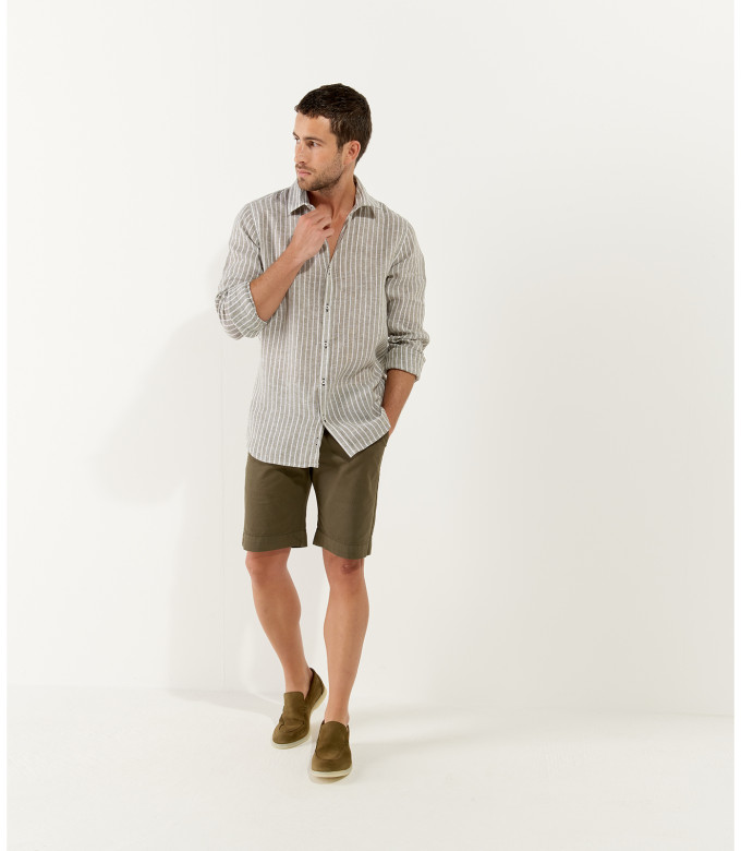 TENNIS -Linen striped shirt khaki