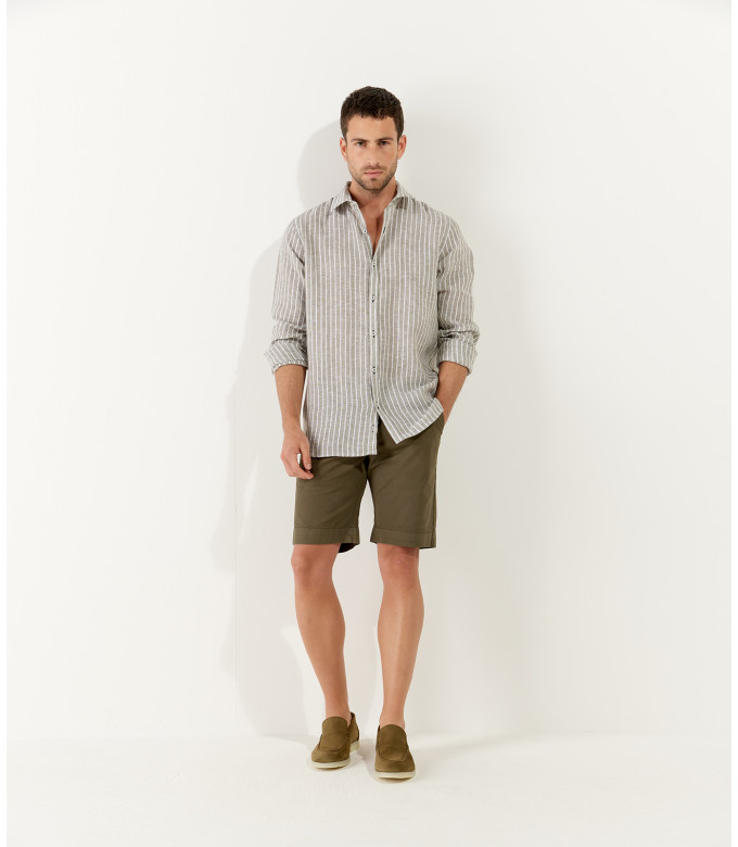 TENNIS -Linen striped shirt khaki