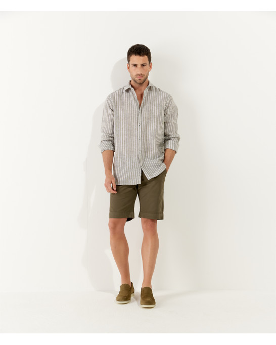 TENNIS -Linen striped shirt khaki