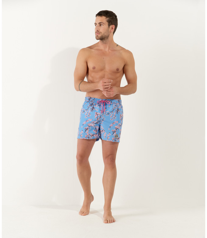THEO Short de bain imprimé motif fleur japonaise ocean