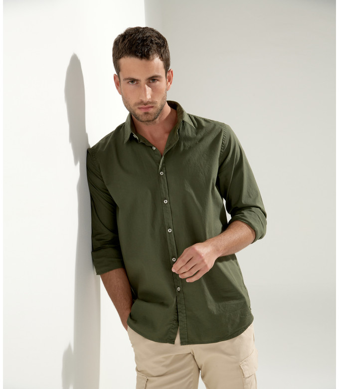 VARDY - Casual cotton-voile shirt, kaki