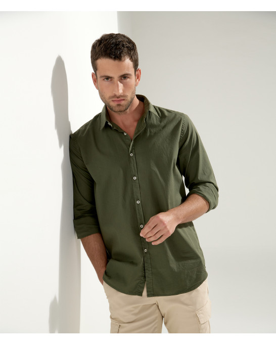 VARDY - Casual cotton-voile shirt, kaki