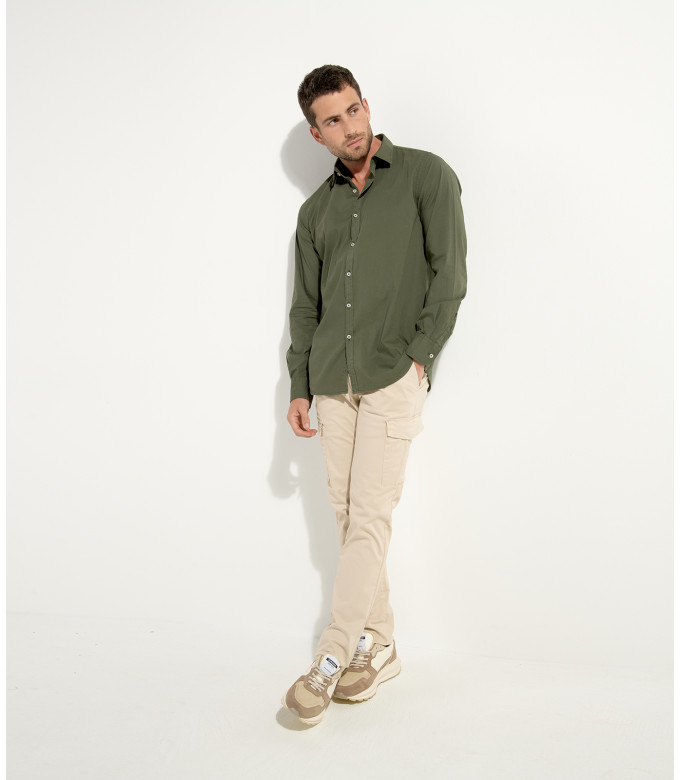 VARDY - Casual cotton-voile shirt, kaki