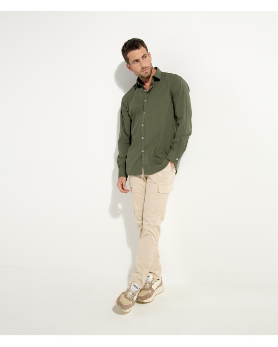 VARDY - Casual cotton-voile shirt, kaki