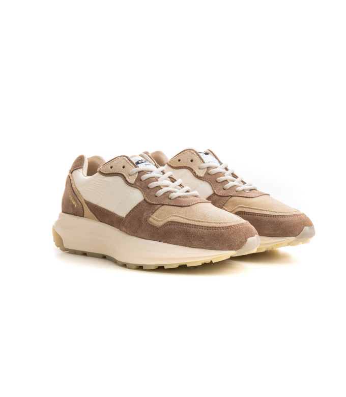 FIRE - Low top beige chunky sneakers in nubuck leather