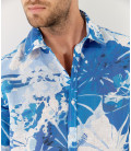 LUIS - Indigo flower printed linen shirt