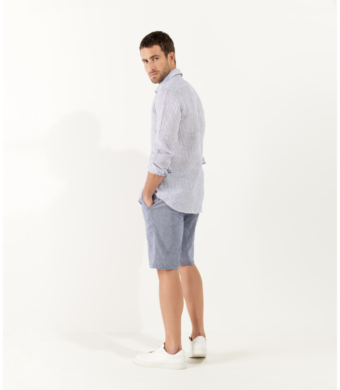 TURNER - Bermuda slim fit lin chiné, marine