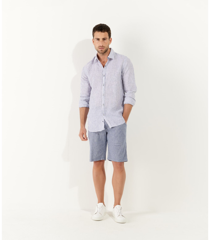 TURNER - Bermuda slim fit lin chiné, marine