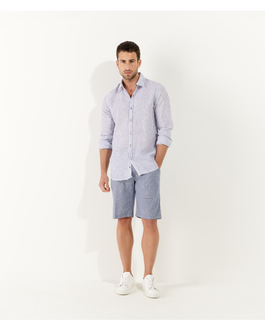 TURNER - Bermuda slim fit lin chiné, marine