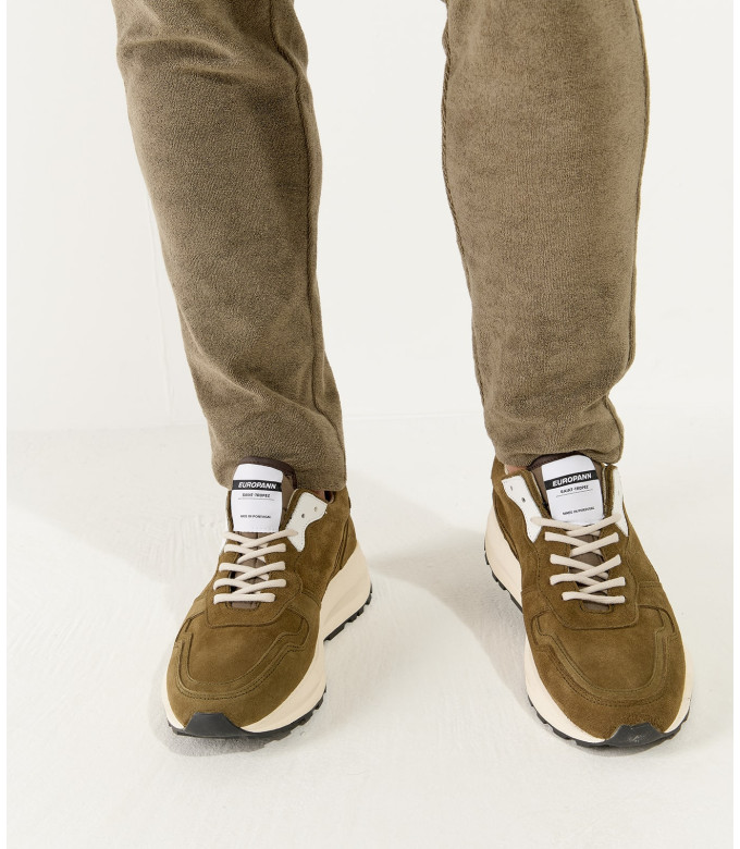 FIRE - Low top khaki chunky sneakers in nubuck leather