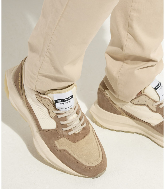 FIRE - Low top beige chunky sneakers in nubuck leather
