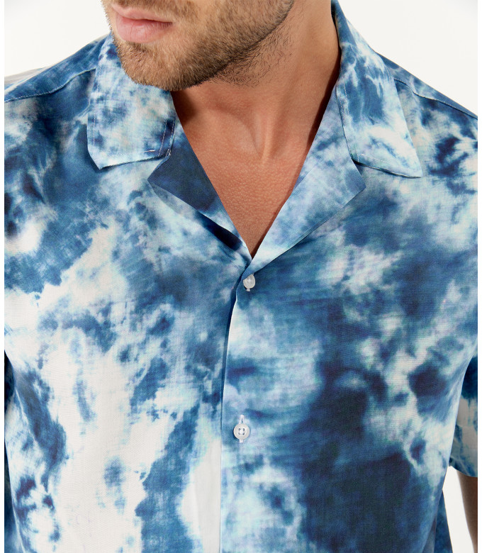 JAX - Chemise en viscose imprimé tie & die indigo