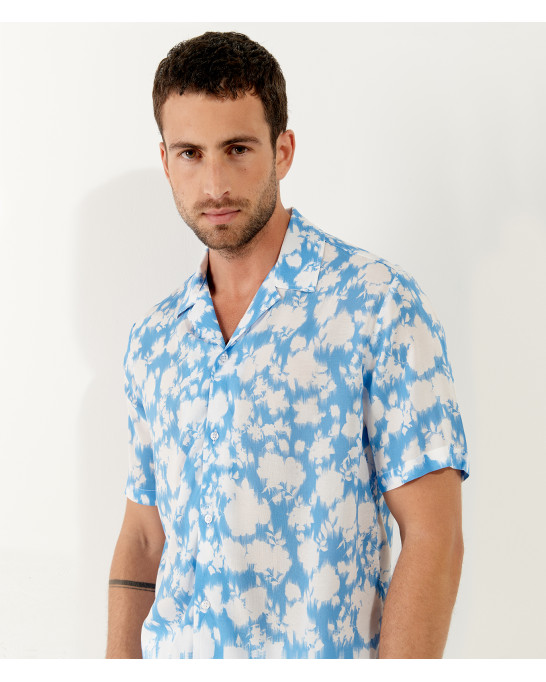 FLOYD - Chemise imprimée en viscose manches courtes bleu océan