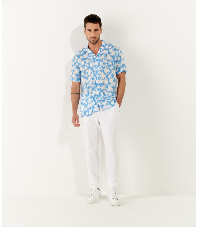 FLOYD - Chemise imprimée en viscose manches courtes bleu océan