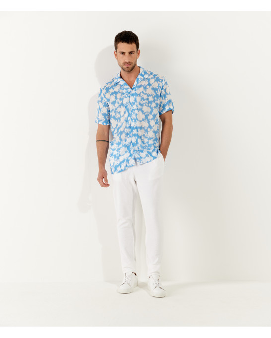 FLOYD - Chemise imprimée en viscose manches courtes bleu océan