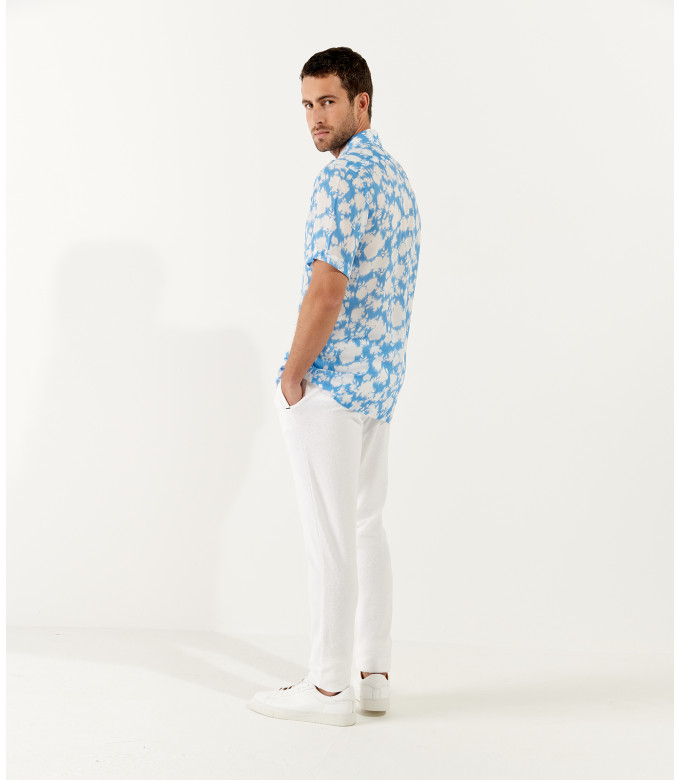 FLOYD - Chemise imprimée en viscose manches courtes bleu océan