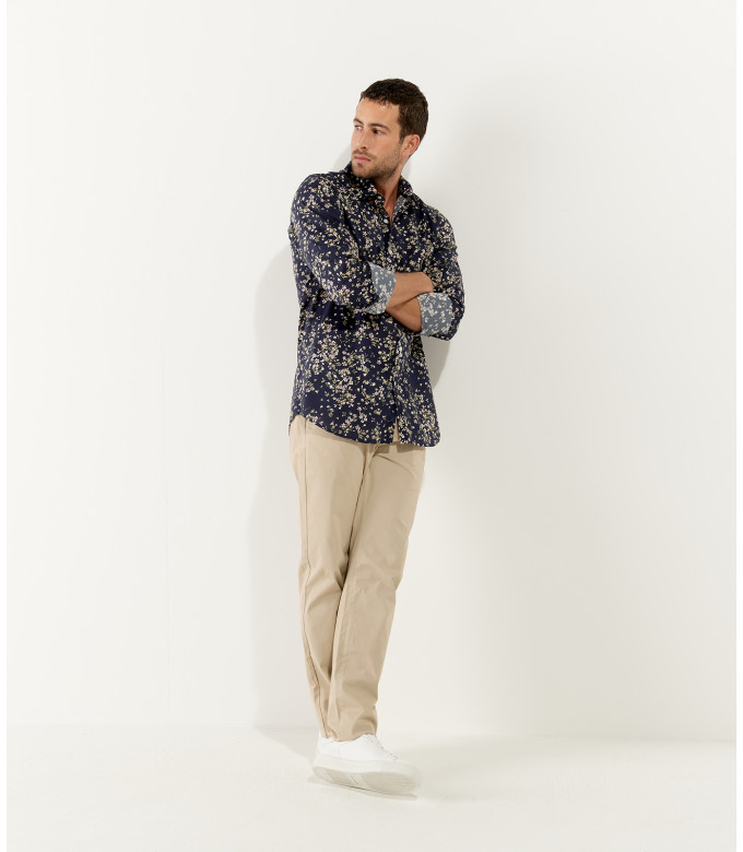 GAEL- Cotton flower printed shirt navy