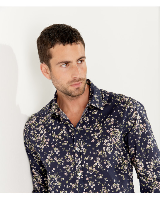 GAEL- Cotton flower printed shirt navy