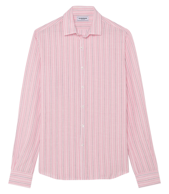 CODY - Chemise en lin imprimé rayé rose