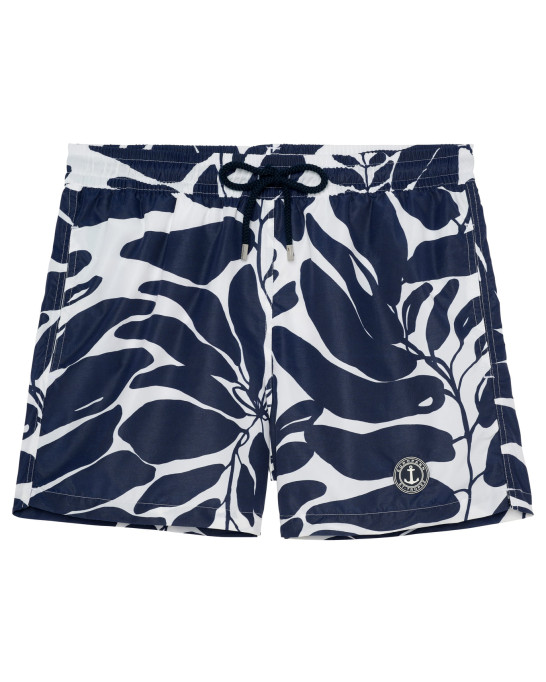PIETRO - Shorts de banho com estampa de folhas na cor marinho