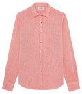 JONAS - Plain shirt in mottled coral linen