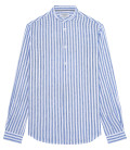 HEMI - Camisa de lino sin cuello a rayas azules