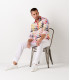 ROSS - Men's regular linen shirt in pink pantone print