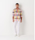 ROSS - Men's regular linen shirt in pink pantone print