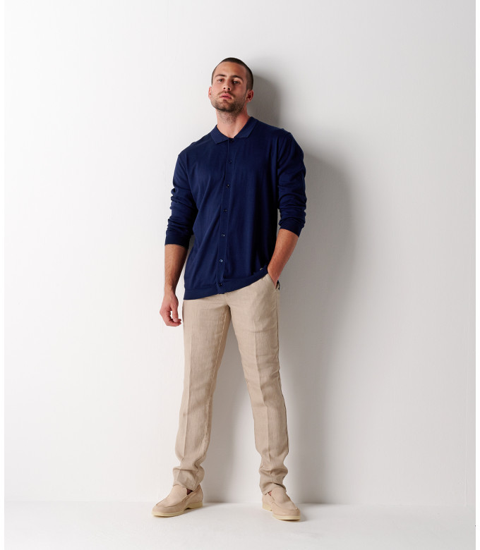 DYLAN - Beige blue casual linen trouser