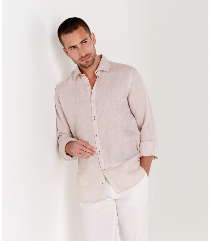 JONAS - Plain beige linen shirt